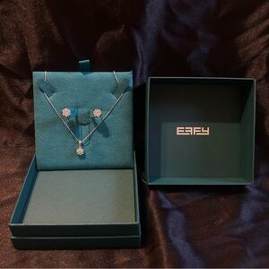 Effy Sterling 925 Diamond Cluster Pendant & Studs NWT/NIB